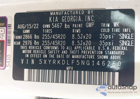 2022 Kia Sorento X-Line Sx Prestige from USA, damaged, VIN 5XYRKDLF5NG146260